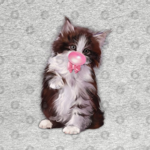 Cute Kitten with pink balloon gum - Kawaii by 1Y_Design